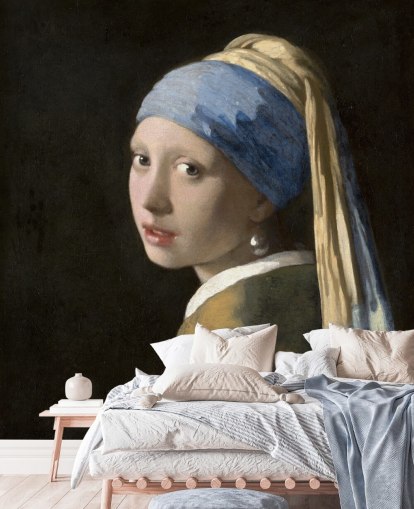 fine art behangmuurschildering genaamd Girl with a Pearl Earring van Vermeer voor slaapkamers, woonkamers en keukens