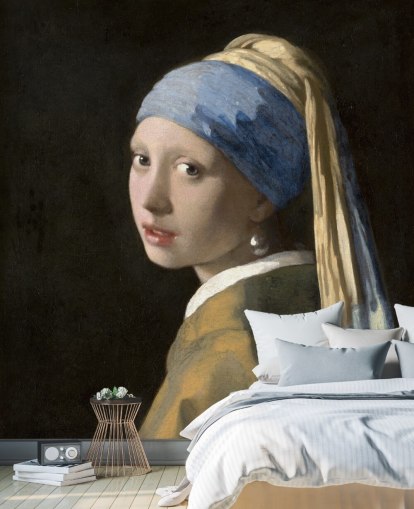 carta da parati fine art chiamata Girl with a Pearl Earring di Vermeer per camere da letto, salotti e cucine carta da parati fine art chiamata Girl with a Pearl Earring di Vermeer per camere da letto, salotti e cucine