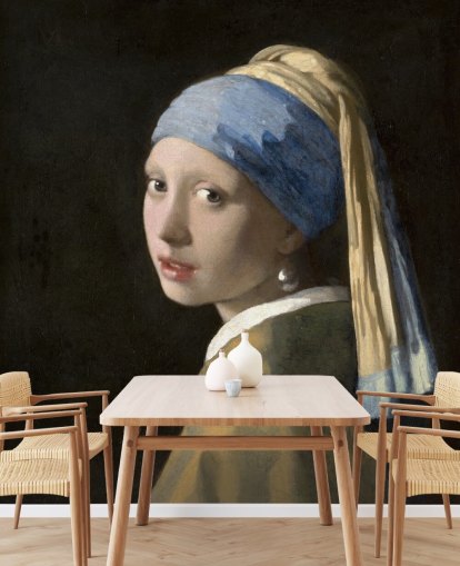 kunsttapet vægmaleri kaldet Pige med perleørering af Vermeer til soveværelser, stuer og køkkener kunsttapet vægmaleri kaldet Pige med perleørering af Vermeer til soveværelser, stuer og køkkener