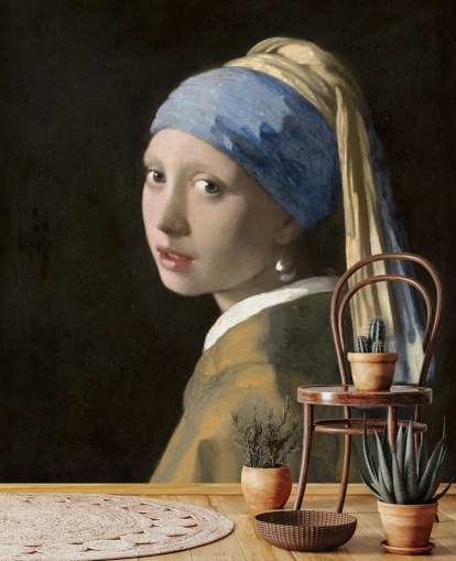 fine art wallpaper mural called Girl with a Pearl Earring by Vermeer for bedrooms, living rooms and kitchens fine art wallpaper mural called Girl with a Pearl Earring by Vermeer for bedrooms, living rooms and kitchens