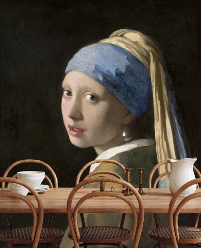 mural de papel de parede de belas artes chamado Girl with a Pearl Earring da Vermeer para quartos, salas de estar e cozinhas