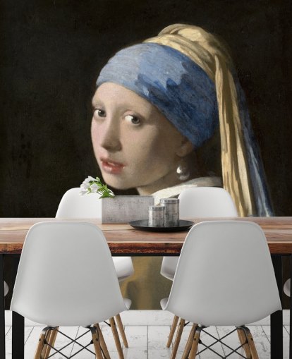 fine art behangmuurschildering genaamd Girl with a Pearl Earring van Vermeer voor slaapkamers, woonkamers en keukens