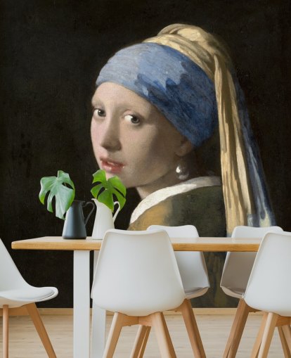 papier peint mural d'art intitulé Girl with a Pearl Earring de Vermeer pour les chambres, les salons et les cuisines