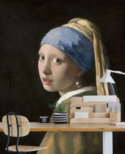 kunsttapet vægmaleri kaldet Pige med perleørering af Vermeer til soveværelser, stuer og køkkener kunsttapet vægmaleri kaldet Pige med perleørering af Vermeer til soveværelser, stuer og køkkener