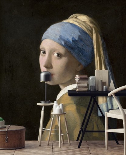 konsttapet väggmålning kallad Girl with a Pearl Earring av Vermeer för sovrum, vardagsrum och kök