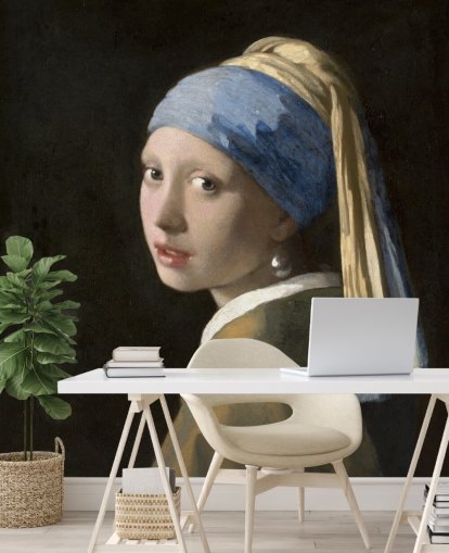 fine art behangmuurschildering genaamd Girl with a Pearl Earring van Vermeer voor slaapkamers, woonkamers en keukens