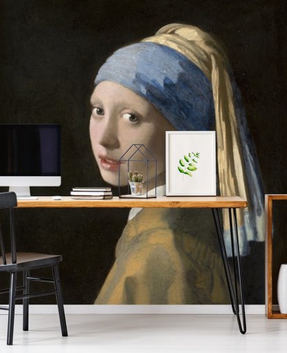 kunsttapet vægmaleri kaldet Pige med perleørering af Vermeer til soveværelser, stuer og køkkener kunsttapet vægmaleri kaldet Pige med perleørering af Vermeer til soveværelser, stuer og køkkener