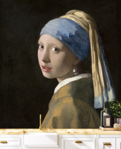 carta da parati fine art chiamata Girl with a Pearl Earring di Vermeer per camere da letto, salotti e cucine