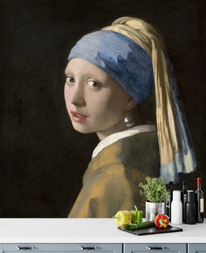 fine art wallpaper mural called Girl with a Pearl Earring by Vermeer for bedrooms, living rooms and kitchens fine art wallpaper mural called Girl with a Pearl Earring by Vermeer for bedrooms, living rooms and kitchens