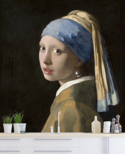 Kunsttapete „Das Mädchen mit dem Perlenohrring“ von Vermeer für Schlafzimmer, Wohnzimmer und Küche