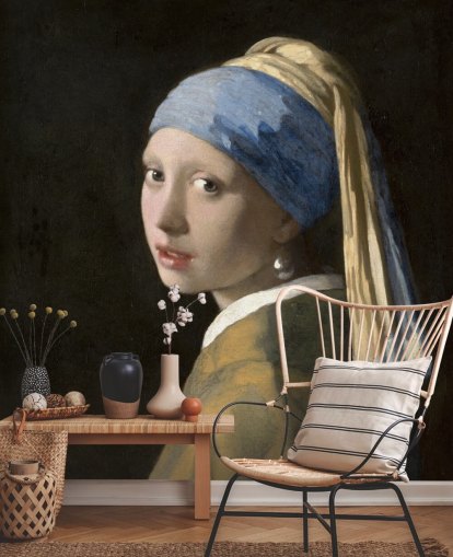 fine art wallpaper mural called Girl with a Pearl Earring by Vermeer for bedrooms, living rooms and kitchens