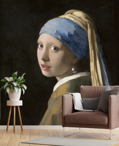 fine art wallpaper mural called Girl with a Pearl Earring by Vermeer for bedrooms, living rooms and kitchens