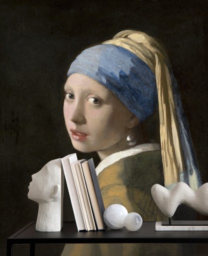 Vermeerin taide-taustakuvamaalaus nimeltä Girl with a Pearl Earring makuuhuoneisiin, olohuoneisiin ja keittiöihin