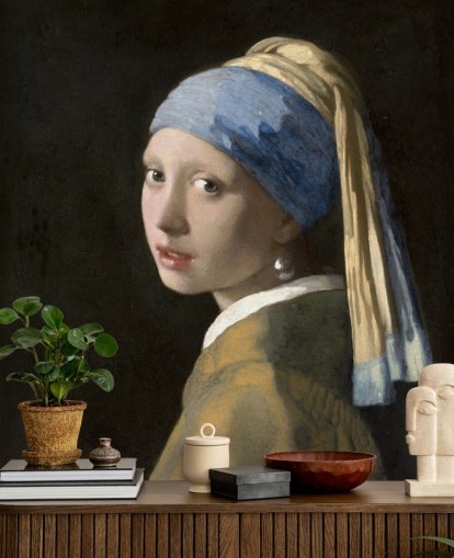 mural de papel de parede de belas artes chamado Girl with a Pearl Earring da Vermeer para quartos, salas de estar e cozinhas