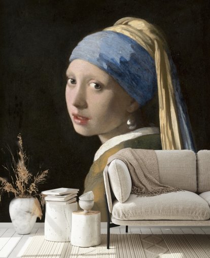 konsttapet väggmålning kallad Girl with a Pearl Earring av Vermeer för sovrum, vardagsrum och kök