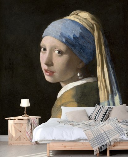 kunsttapet vægmaleri kaldet Pige med perleørering af Vermeer til soveværelser, stuer og køkkener kunsttapet vægmaleri kaldet Pige med perleørering af Vermeer til soveværelser, stuer og køkkener