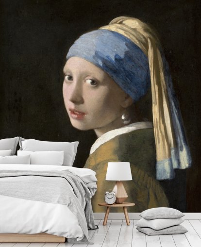 kunsttapet veggmaleri kalt Girl with a Pearl Earring av Vermeer for soverom, stuer og kjøkken kunsttapet veggmaleri kalt Girl with a Pearl Earring av Vermeer for soverom, stuer og kjøkken