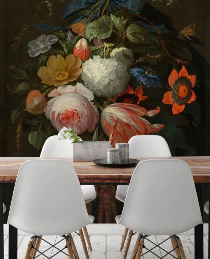 Blumentapete mit dem Titel A Hanging Bouquet of Flowers von Abraham Mignon für Schlafzimmer und Wohnzimmer Blumentapete mit dem Titel A Hanging Bouquet of Flowers von Abraham Mignon für Schlafzimmer und Wohnzimmer