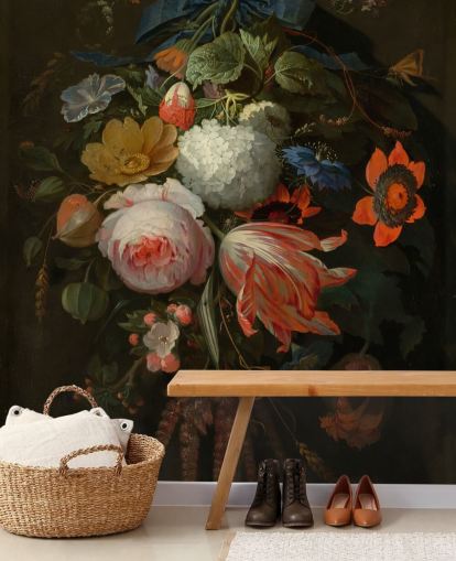 papier peint mural floral appelé A Hanging Bouquet of Flowers d'Abraham Mignon pour les chambres et les salons papier peint mural floral appelé A Hanging Bouquet of Flowers d'Abraham Mignon pour les chambres et les salons