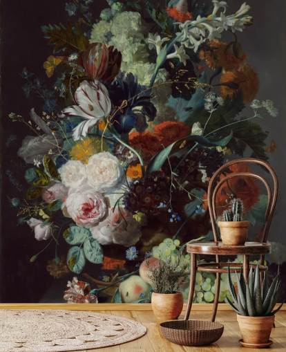 papel pintado floral llamado Naturaleza muerta con flores y frutas (1715) de Jan van Huysum para dormitorios y 