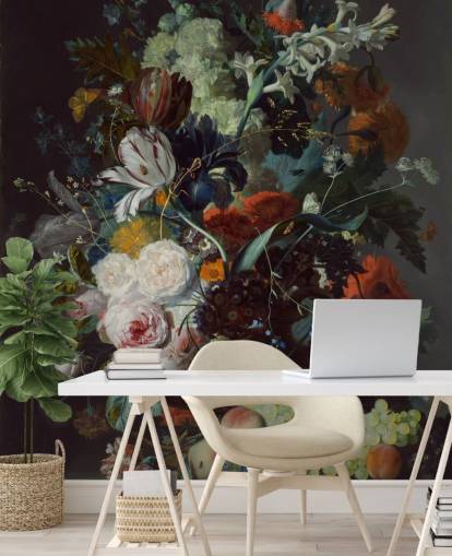 floral wallpaper called Still Life with Flowers and Fruit (1715) by Jan van Huysum for bedrooms and 