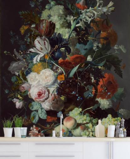 floral wallpaper called Still Life with Flowers and Fruit (1715) by Jan van Huysum for bedrooms and 
