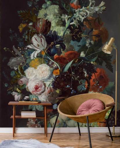 floral wallpaper called Still Life with Flowers and Fruit (1715) by Jan van Huysum for bedrooms and 