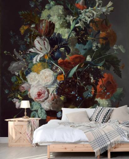 papel de parede floral chamado Still Life with Flowers and Fruit (1715) de Jan van Huysum para quartos e 