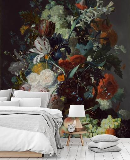 floral wallpaper called Still Life with Flowers and Fruit (1715) by Jan van Huysum for bedrooms and 