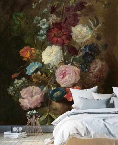 Jan van Huysumin kukkatapettiseinämaalaus nimeltä Vase of Flowers III yrityksille ja kodeille Jan van Huysumin kukkatapettiseinämaalaus nimeltä Vase of Flowers III yrityksille ja kodeille