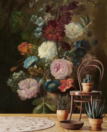 Jan van Huysumin kukkatapettiseinämaalaus nimeltä Vase of Flowers III yrityksille ja kodeille Jan van Huysumin kukkatapettiseinämaalaus nimeltä Vase of Flowers III yrityksille ja kodeille
