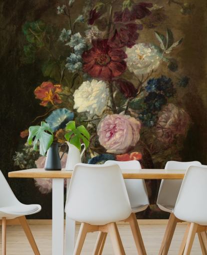 blommig tapetväggmålning kallad Vase of Flowers III av Jan van Huysum för företag och hem