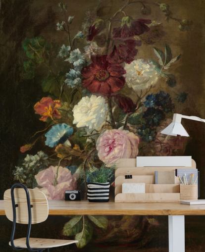 floral wallpaper mural called Vase of Flowers III by Jan van Huysum for businesses and homes floral wallpaper mural called Vase of Flowers III by Jan van Huysum for businesses and homes