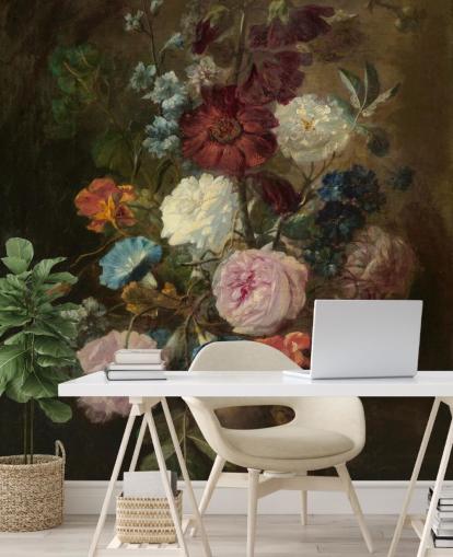 floral wallpaper mural called Vase of Flowers III by Jan van Huysum for businesses and homes floral wallpaper mural called Vase of Flowers III by Jan van Huysum for businesses and homes