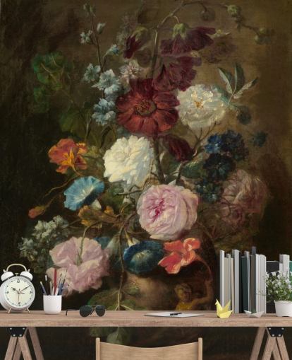 mural de papel pintado floral llamado Jarrón de flores III de Jan van Huysum para empresas y hogares