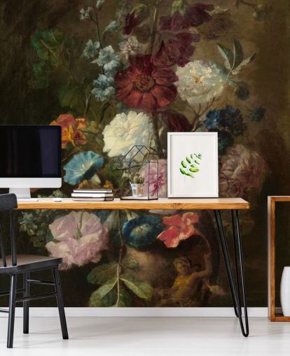 blomstertapet vægmaleri kaldet Vase of Flowers III af Jan van Huysum til virksomheder og hjem