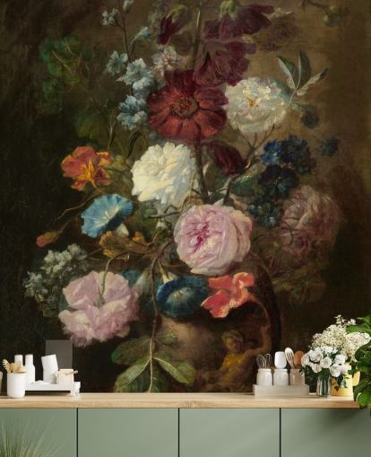 mural de papel de parede floral chamado Vase of Flowers III de Jan van Huysum para empresas e residências