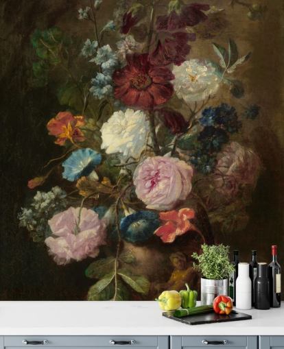 blomstertapet veggmaleri kalt Vase of Flowers III av Jan van Huysum for bedrifter og hjem