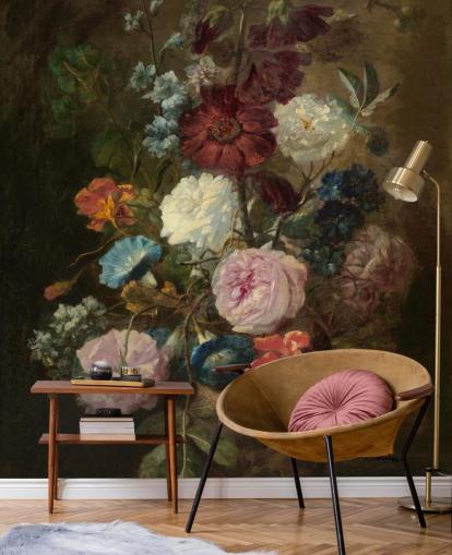 floral wallpaper mural called Vase of Flowers III by Jan van Huysum for businesses and homes