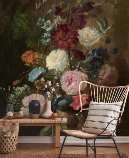 blomstertapet veggmaleri kalt Vase of Flowers III av Jan van Huysum for bedrifter og hjem