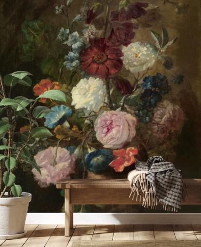 blommig tapetväggmålning kallad Vase of Flowers III av Jan van Huysum för företag och hem