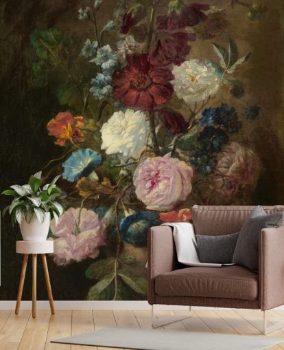 blomstertapet veggmaleri kalt Vase of Flowers III av Jan van Huysum for bedrifter og hjem