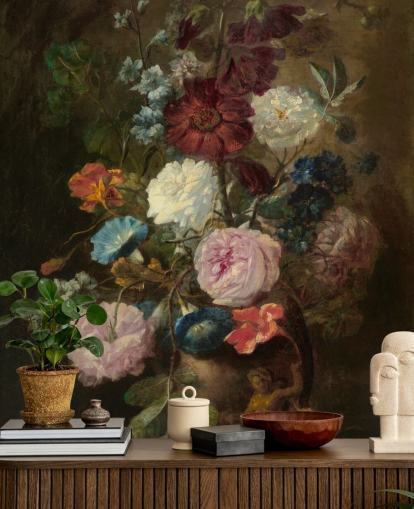 blomstertapet vægmaleri kaldet Vase of Flowers III af Jan van Huysum til virksomheder og hjem