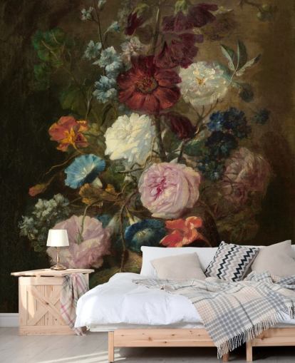 blommig tapetväggmålning kallad Vase of Flowers III av Jan van Huysum för företag och hem blommig tapetväggmålning kallad Vase of Flowers III av Jan van Huysum för företag och hem