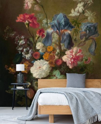 mural de papel pintado floral llamado Jarrón de flores IV de Jan van Huysum para salones y dormitorios mural de papel pintado floral llamado Jarrón de flores IV de Jan van Huysum para salones y dormitorios