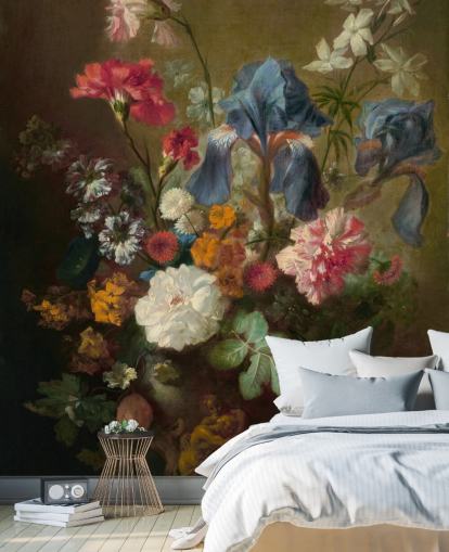 bloemenbehang met de naam Vase of Flowers IV van Jan van Huysum voor woon- en slaapkamers bloemenbehang met de naam Vase of Flowers IV van Jan van Huysum voor woon- en slaapkamers