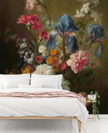 floral wallpaper mural called Vase of Flowers IV by Jan van Huysum for lounges and bedrooms
