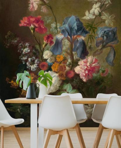 blomstertapet vægmaleri kaldet Vase of Flowers IV af Jan van Huysum til lounger og soveværelser blomstertapet vægmaleri kaldet Vase of Flowers IV af Jan van Huysum til lounger og soveværelser