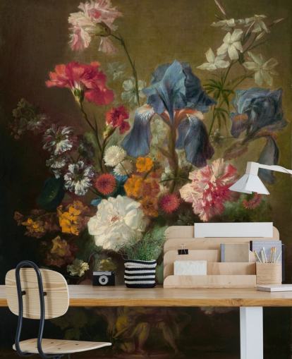 floral wallpaper mural called Vase of Flowers IV by Jan van Huysum for lounges and bedrooms floral wallpaper mural called Vase of Flowers IV by Jan van Huysum for lounges and bedrooms