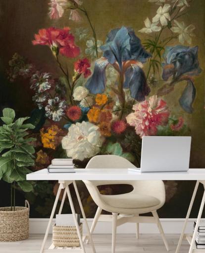 floral wallpaper mural called Vase of Flowers IV by Jan van Huysum for lounges and bedrooms